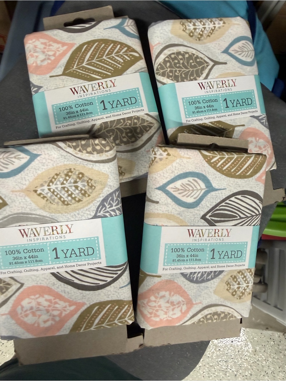 Waverly Leaf Print Cotton Fabric in Blue, Coral, Olive, Taupe